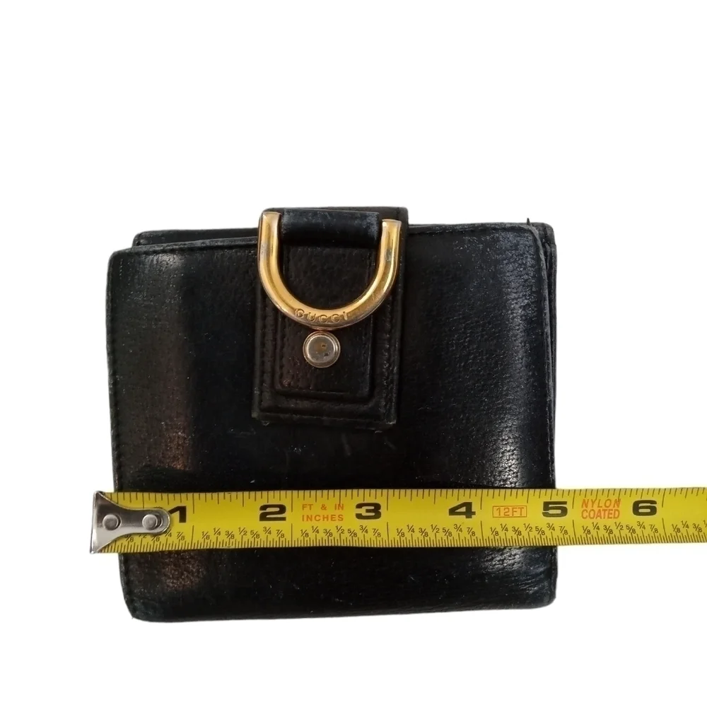Gucci Women's Pebbled Leather Black Fold-over Wallet Gold D-Ring Detail - Picture 10 of 13